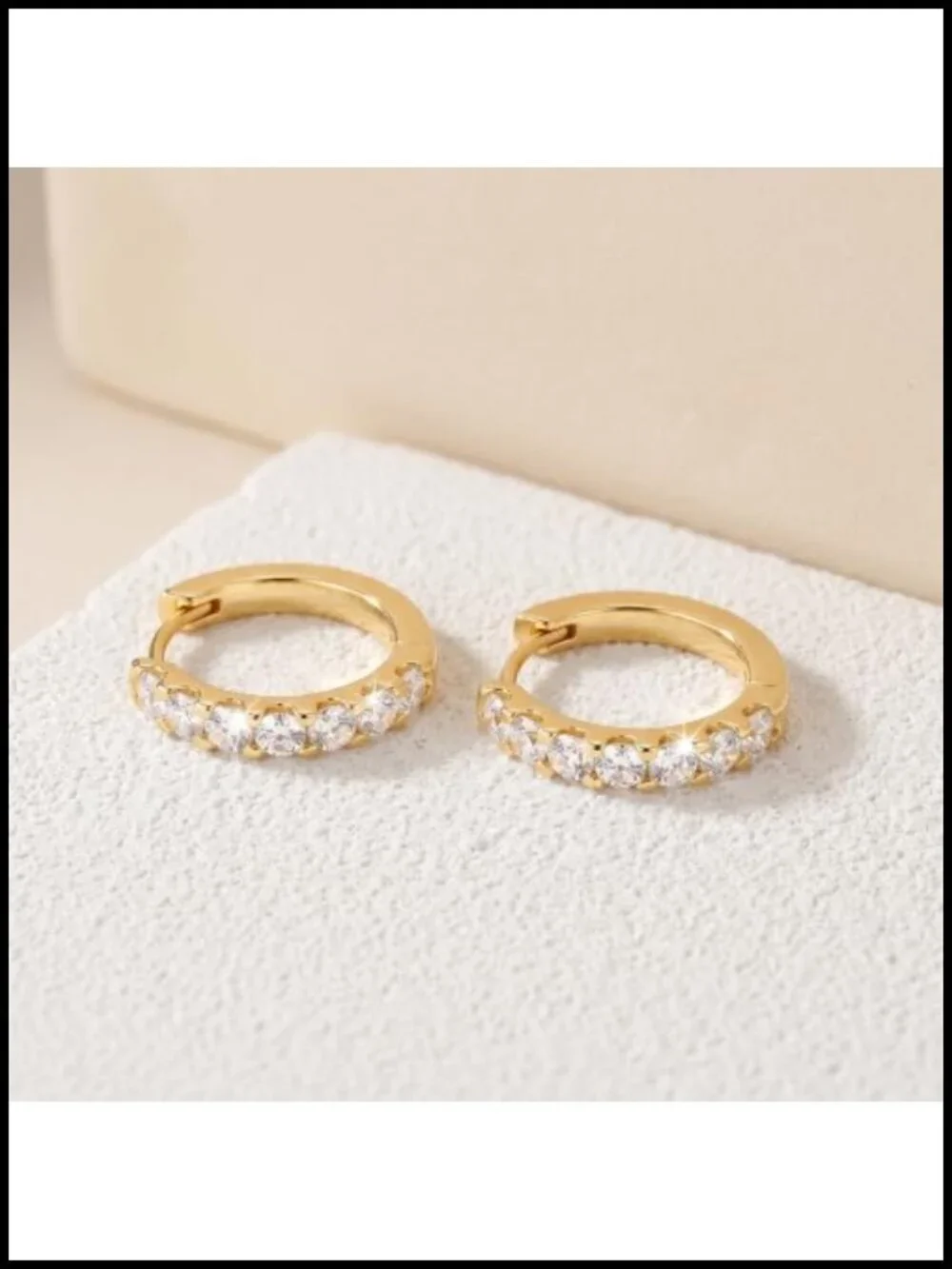 14K Gold Plated Hoop Earrings for Women Half Pavé CZ Small Huggie Hoops 10-20mm